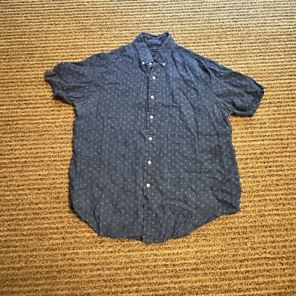 Polo Ralph Lauren Men’s LG Classic Fit 100% Linen AOP Anchor Pattern S/S Shirt